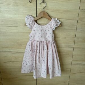 Blueberi Boulevard Pink Floral Ruffle Sleeve Dress